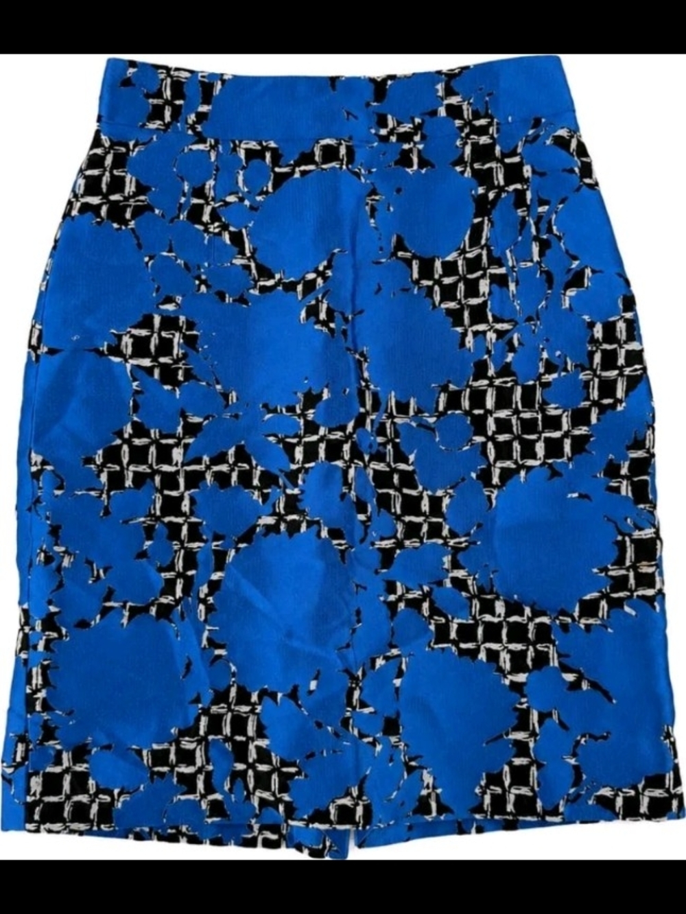 Balenciaga Blue and Black Floral-Grid Pencil Skirt